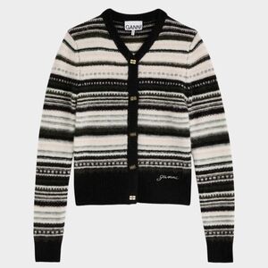 Ganni Striped Alpaca blend Cardigan Black Size Small